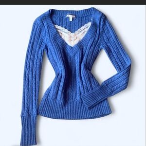 Aeropostale Women's Deep Blue V-Neck Sweater